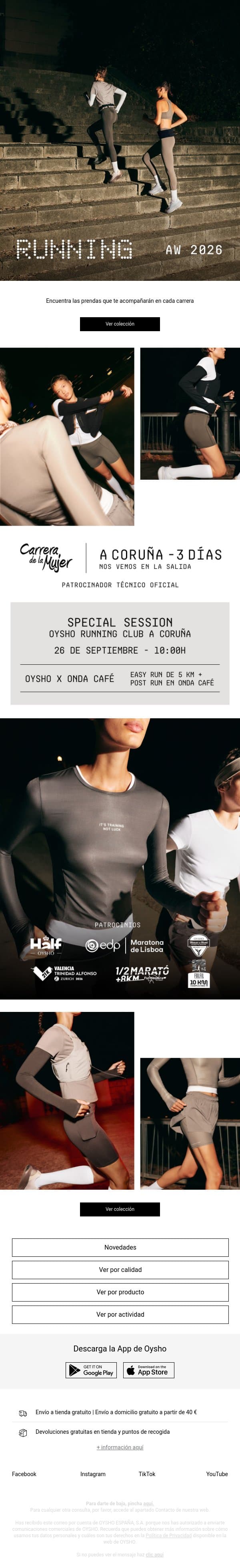 Colección Running email from Oysho screenshot