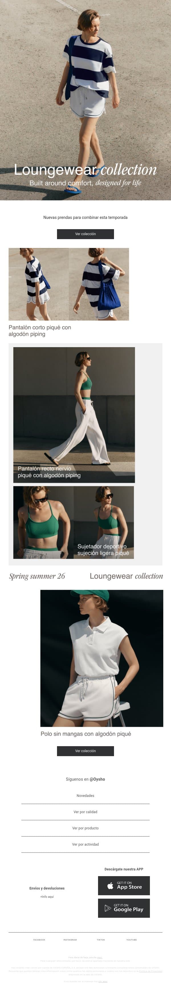 Nuevos looks | Loungewear email from Oysho screenshot