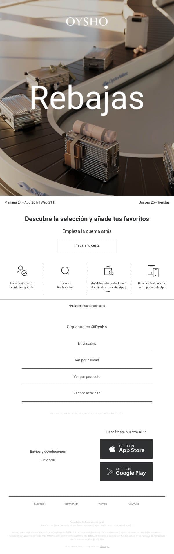 Rebajas | Prepara tu cesta email from Oysho screenshot
