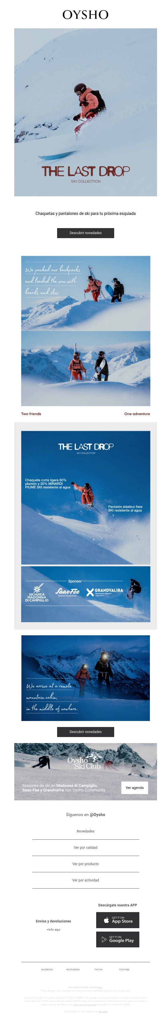 Nueva colección de ski email from Oysho screenshot