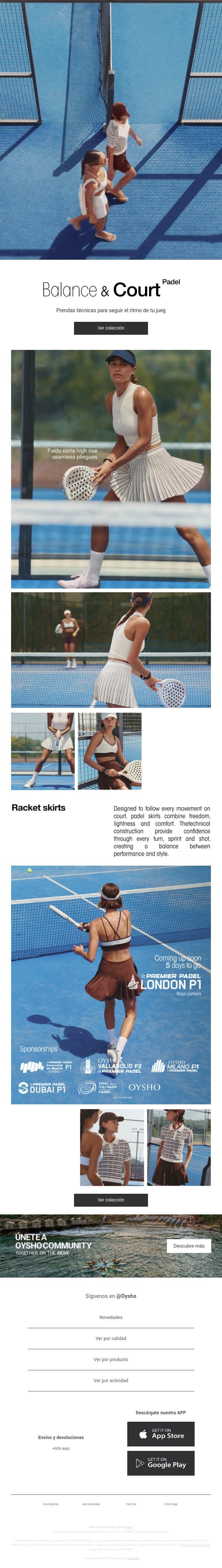 Pádel | Novedades email from Oysho screenshot