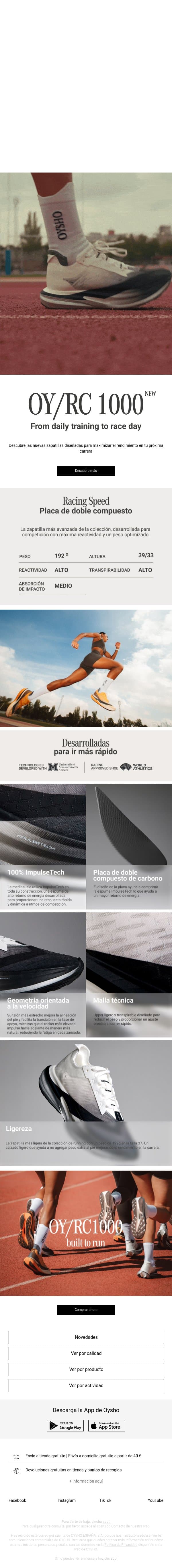 Nuevas zapatillas OY/RC 1000 email from Oysho screenshot