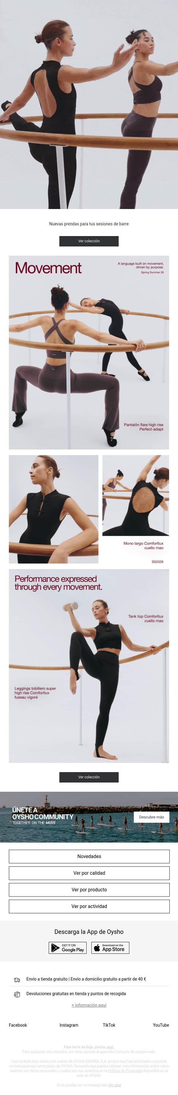 Barre | Nueva colección email from Oysho screenshot