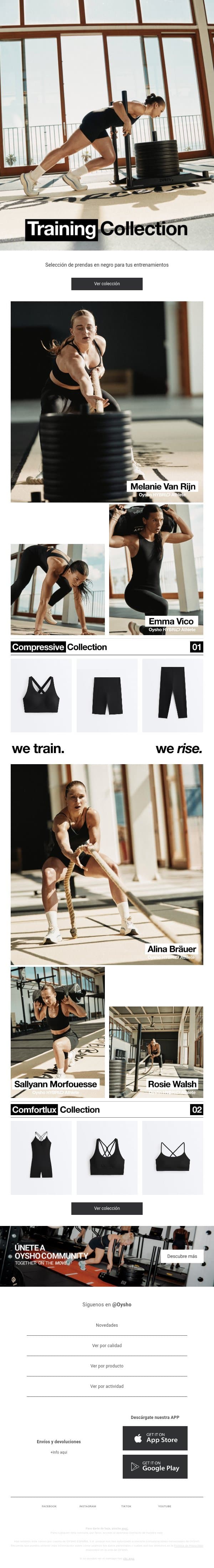 Training Collection email from Oysho screenshot