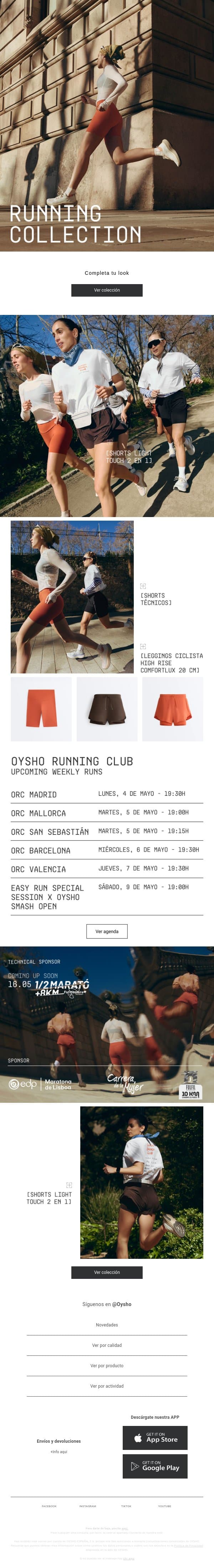 Shorts para salir a correr email from Oysho screenshot