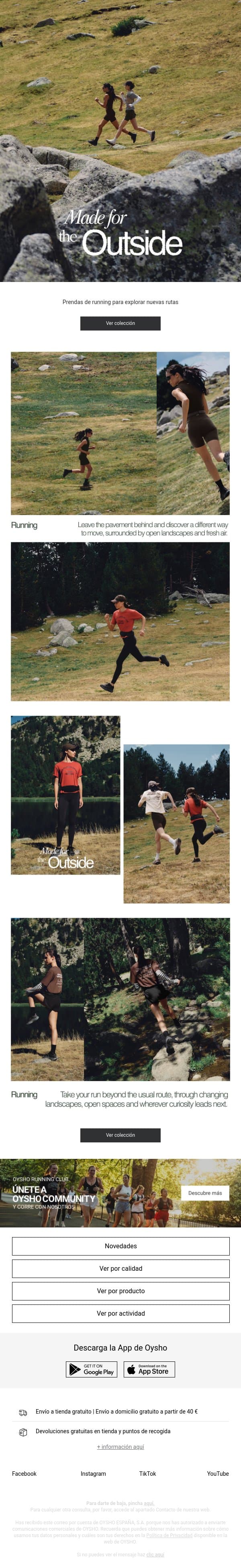 Novedades para salir a correr email from Oysho screenshot