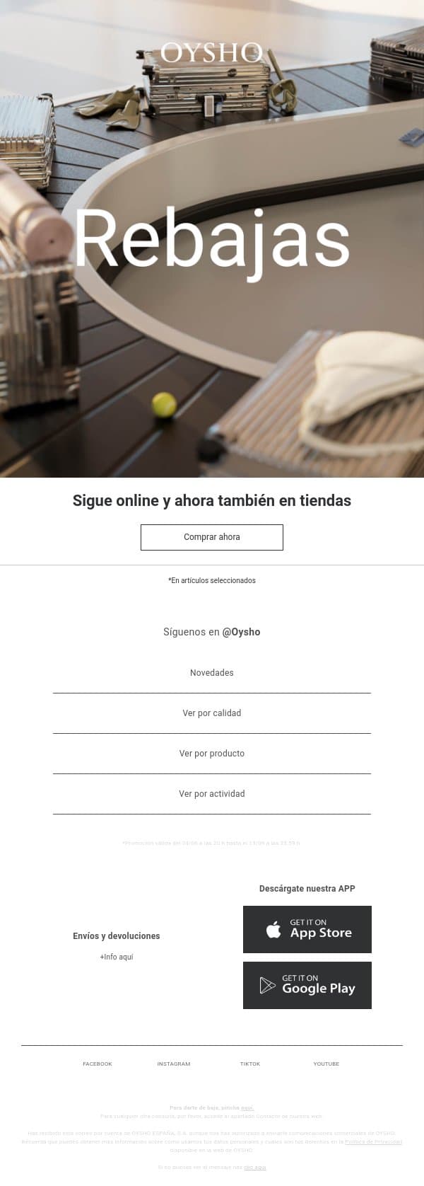 Rebajas en tiendas email from Oysho screenshot