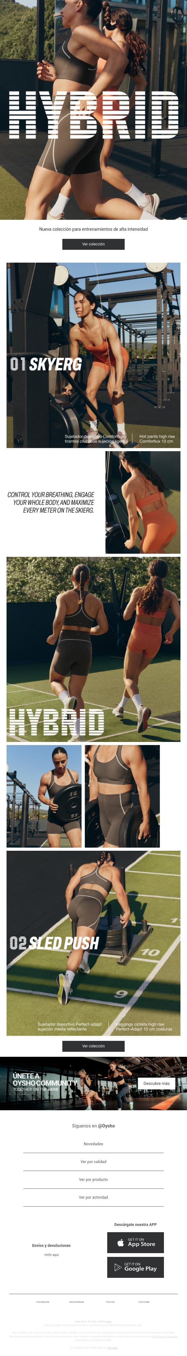 Entrena con intensidad email from Oysho screenshot