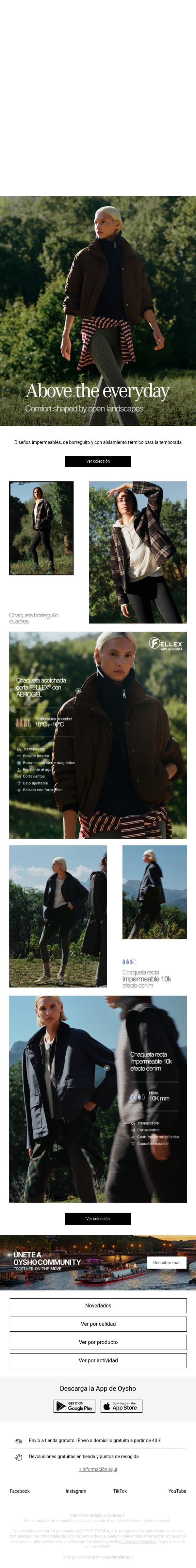 Nuevas chaquetas email from Oysho screenshot