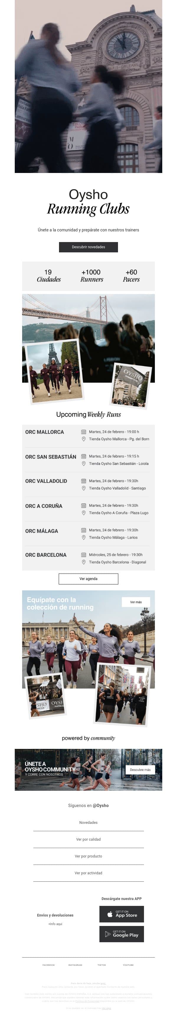 Running en la ciudad email from Oysho screenshot