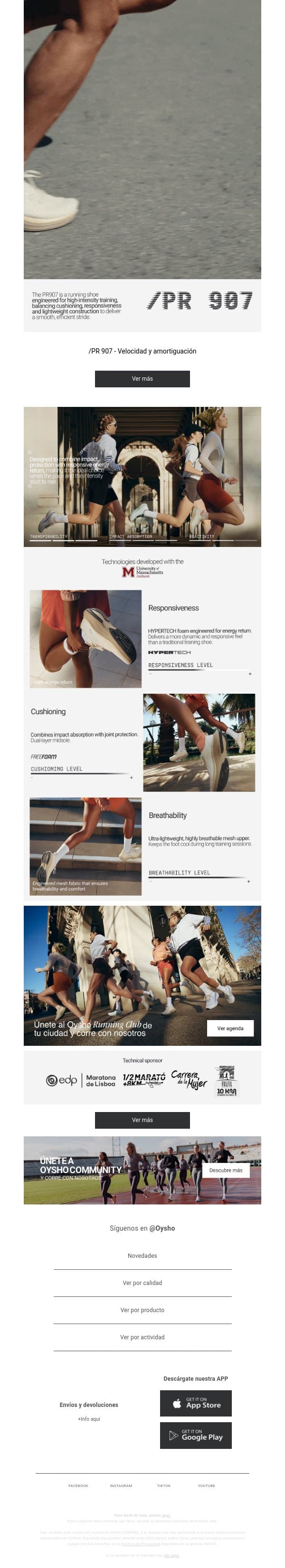 Nueva zapatilla de running email from Oysho screenshot