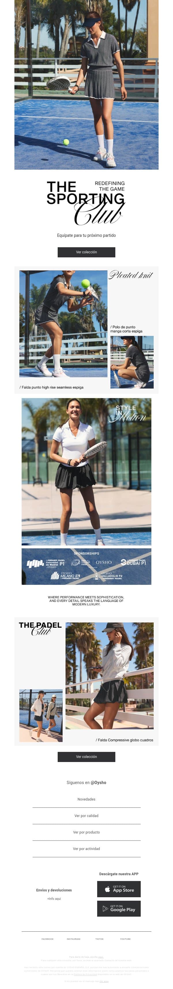 Novedades | Pádel email from Oysho screenshot
