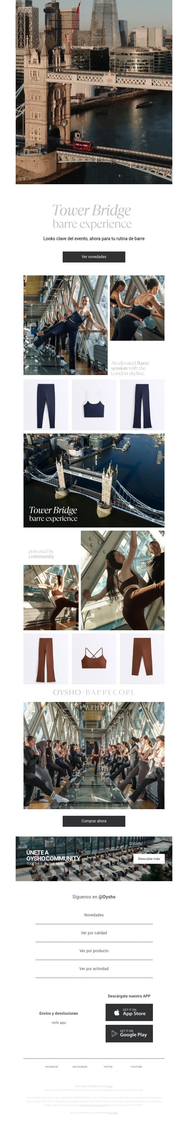 Barre | Tower Bridge session email from Oysho screenshot