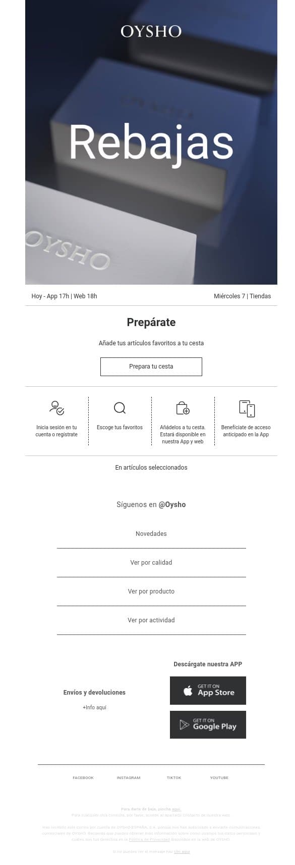 Hoy empiezan las Rebajas​ email from Oysho screenshot
