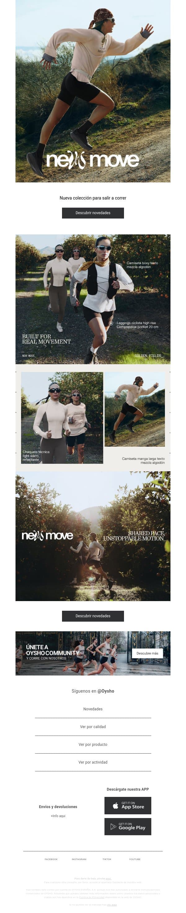Running | New move email from Oysho screenshot