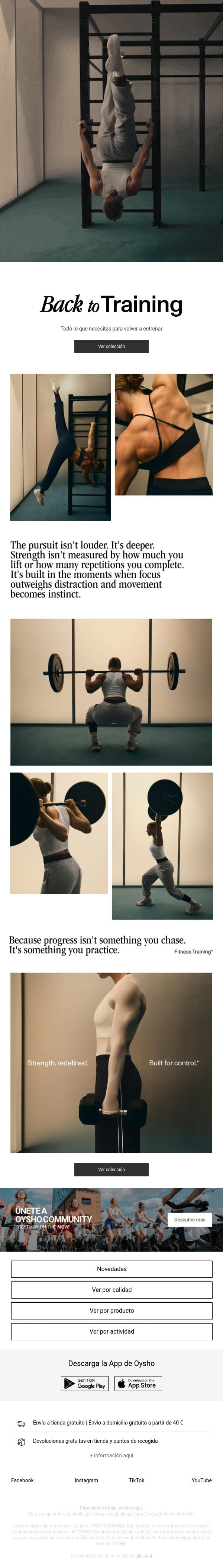 Back to training email from Oysho screenshot
