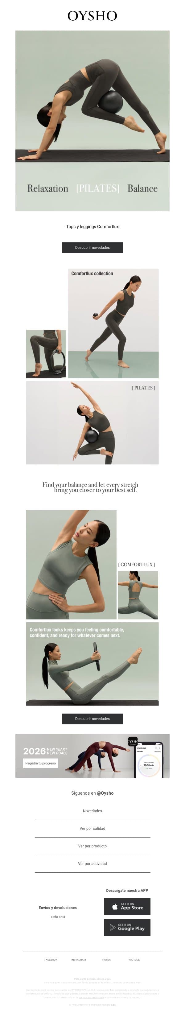 Colección de Pilates email from Oysho screenshot