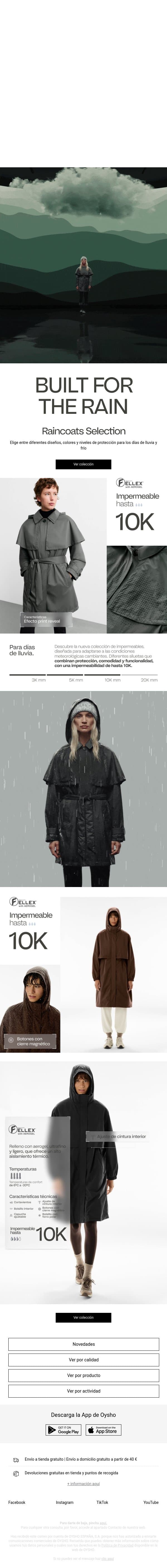 Chaquetas para la lluvia y el frío email from Oysho screenshot