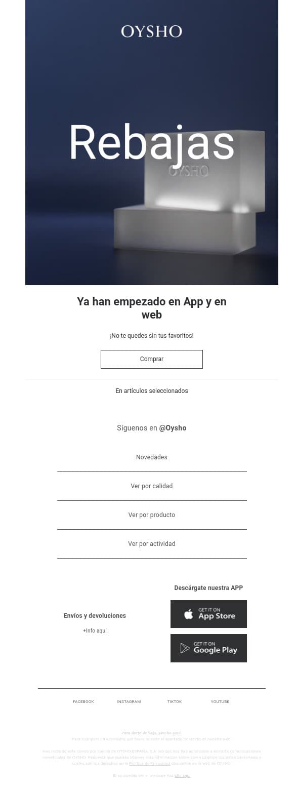 Rebajas email from Oysho screenshot