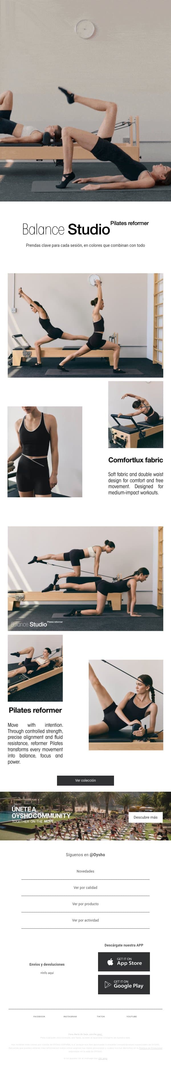 Pilates collection email from Oysho screenshot
