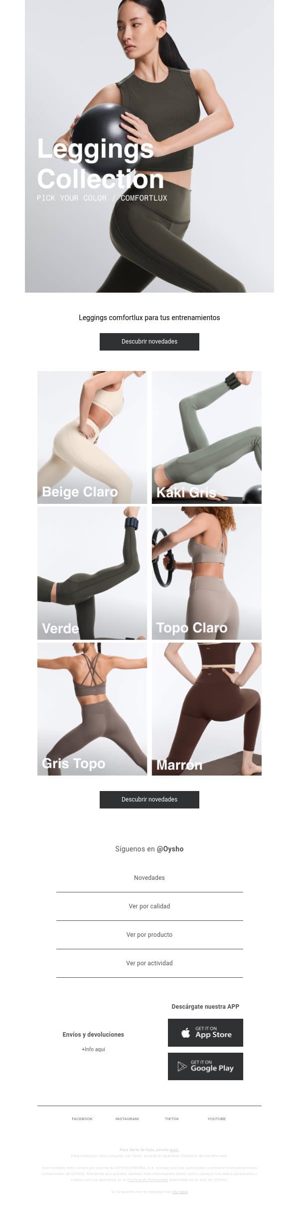 Leggings Collection email from Oysho screenshot