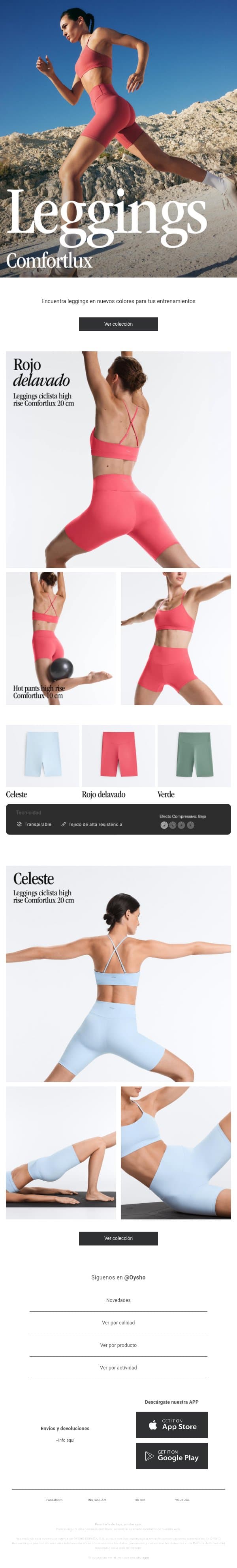 New | Leggings cortos email from Oysho screenshot