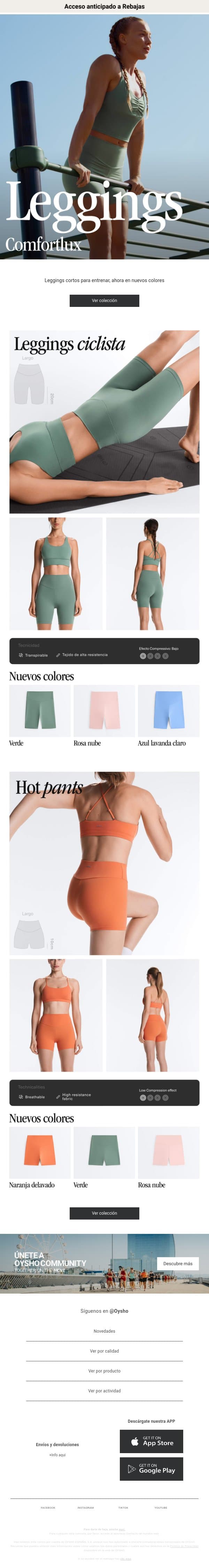 New in | Leggings cortos email from Oysho screenshot