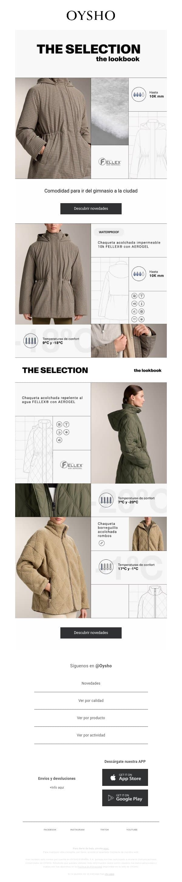 Chaquetas - New in email from Oysho screenshot