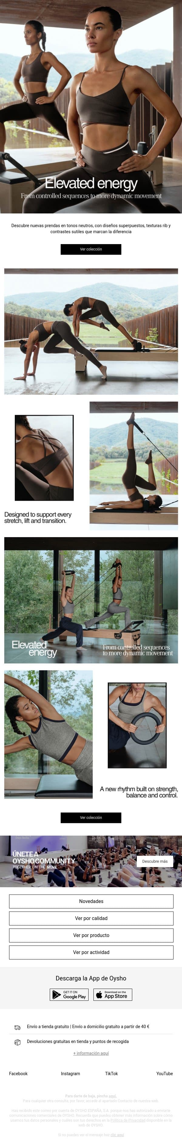 Pilates: nuevos diseños email from Oysho screenshot