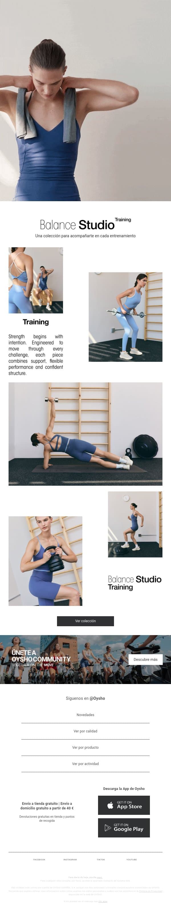 New in | Training email from Oysho screenshot