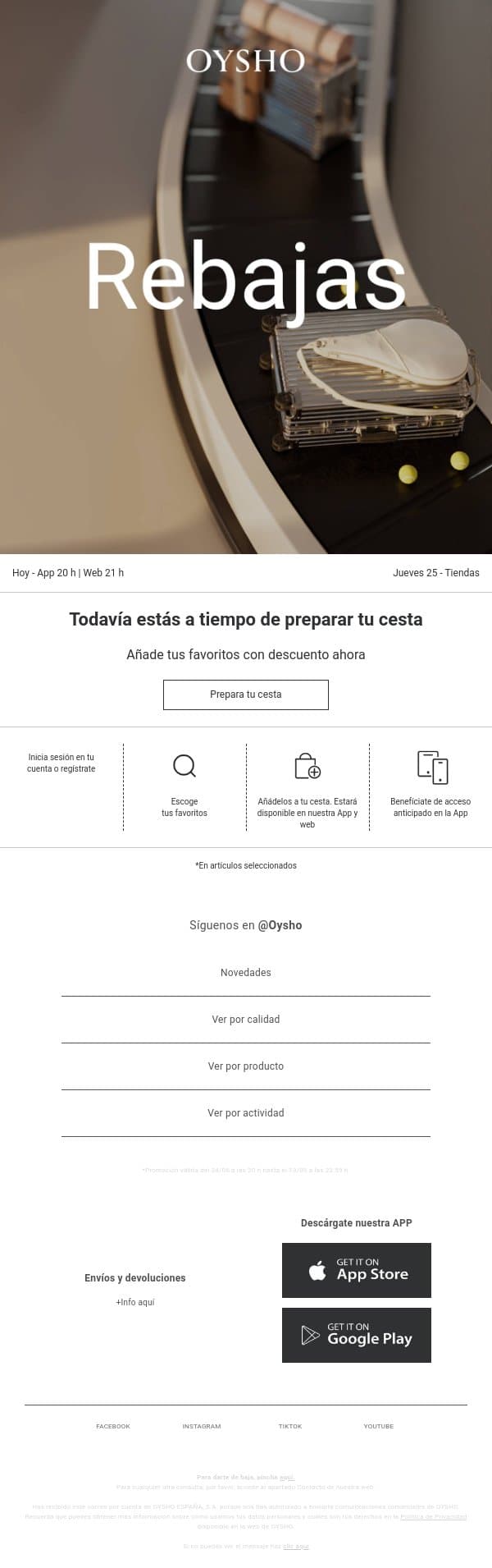 Hoy: Rebajas​ email from Oysho screenshot