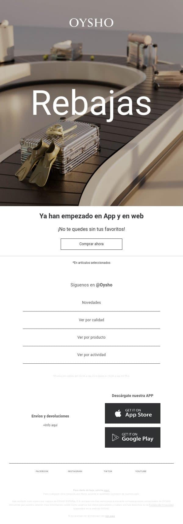 ¡Empiezan las Rebajas!​ email from Oysho screenshot