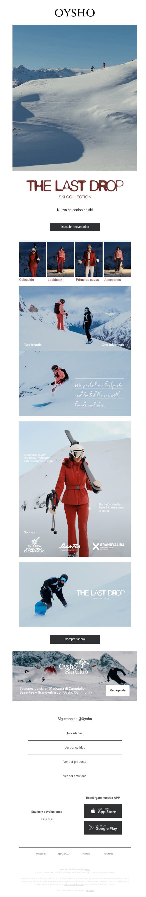 Ski - The last drop email from Oysho screenshot