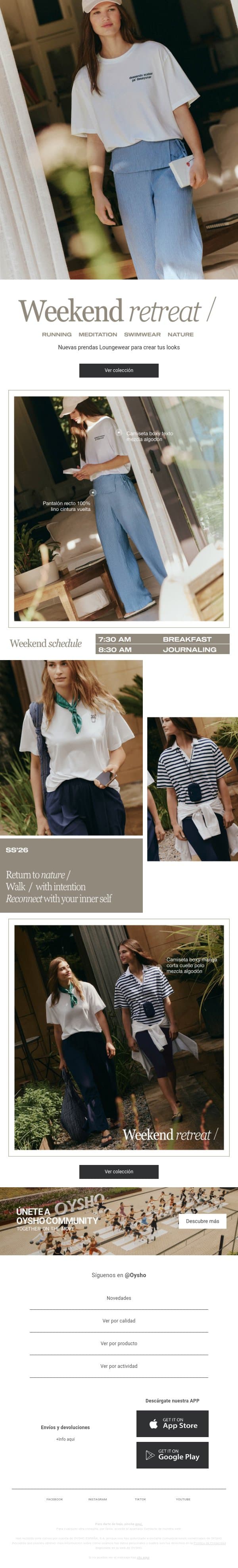 Camisetas y pantalones fluidos email from Oysho screenshot
