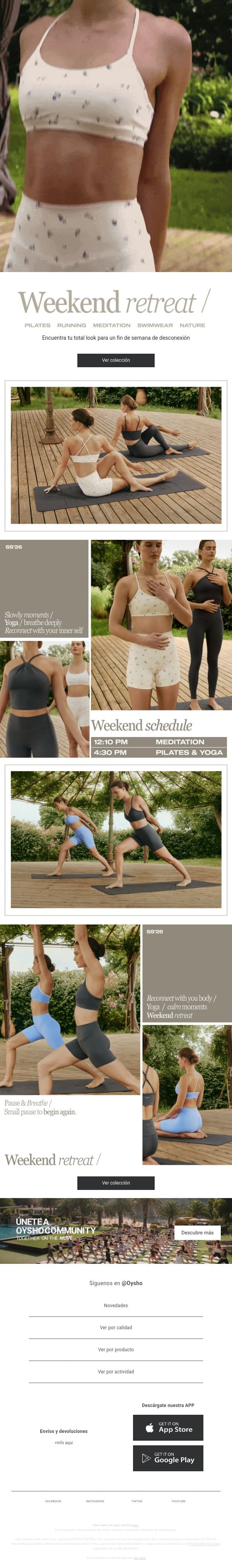 Total look: tops y leggings email from Oysho screenshot