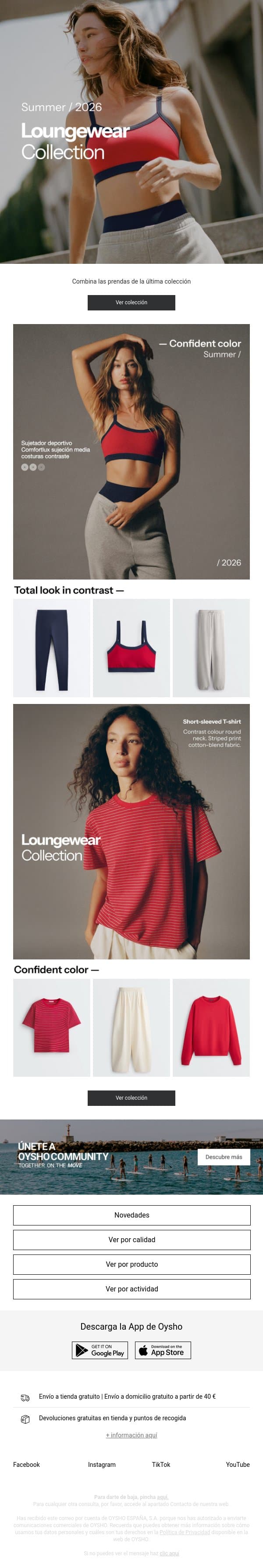 Loungewear | Nuevos tonos email from Oysho screenshot