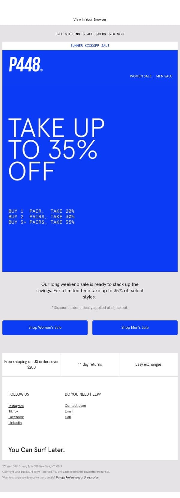 The Summer Kickoff Sale is ON email from P448 screenshot