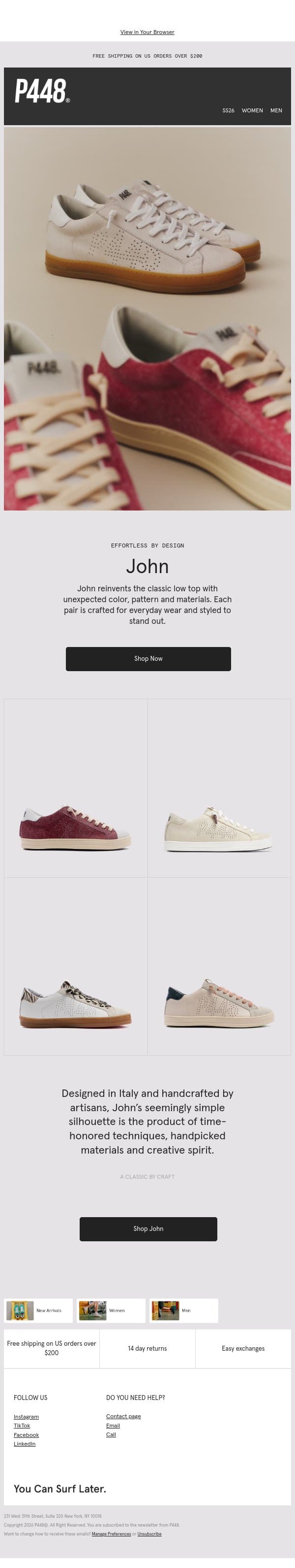 John: The Low Top Perfected email from P448 screenshot