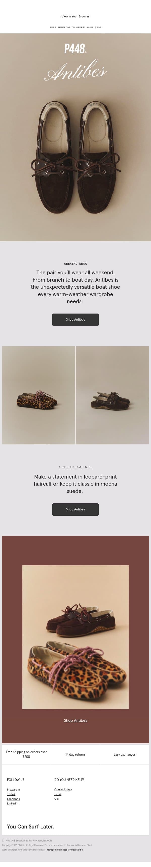 Boat Shoe Season email from P448 screenshot