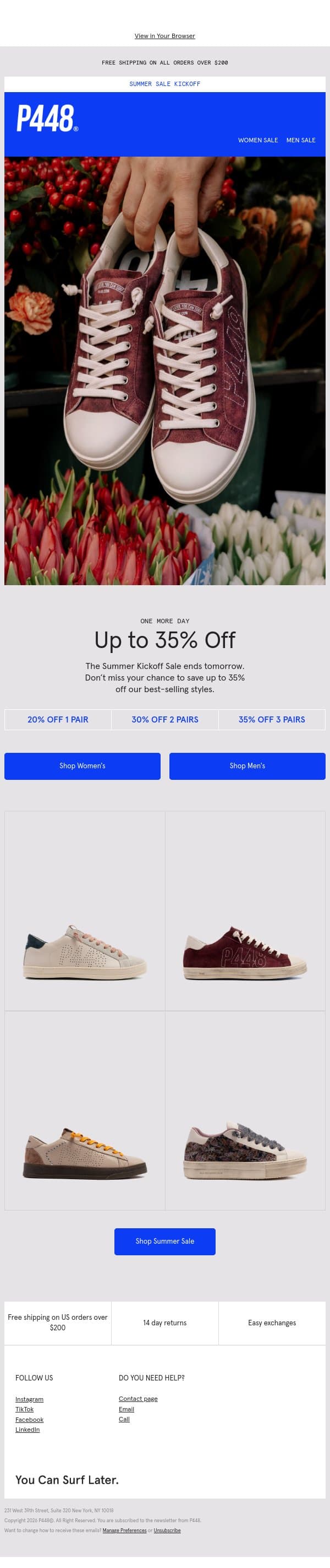 Up to 35% Off Ends Tomorrow email from P448 screenshot