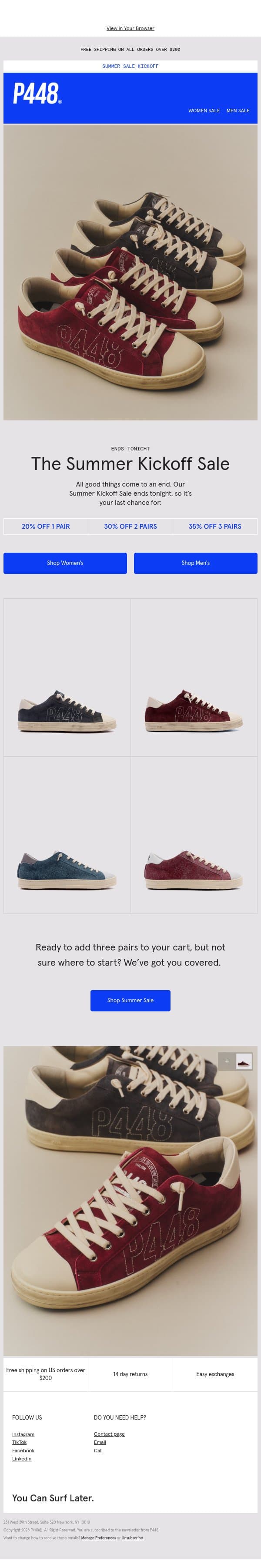 Summer Kickoff Sale Ends Tonight email from P448 screenshot