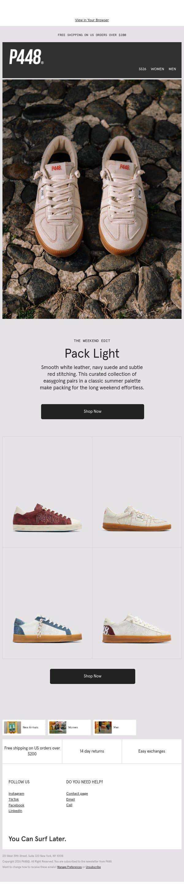 Long Weekend Packing? email from P448 screenshot