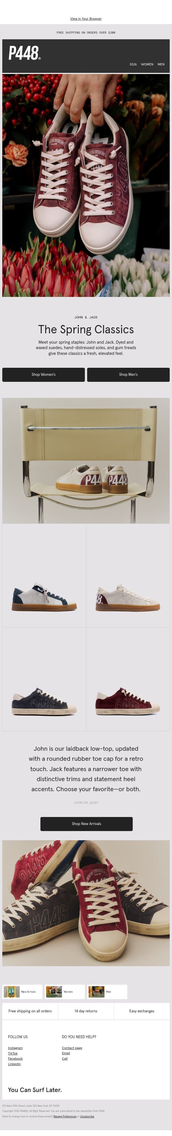 New Classics for Spring email from P448 screenshot