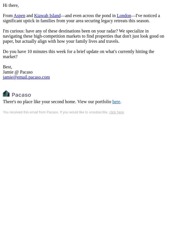 Have you thought about these destinations? email from Pacaso screenshot