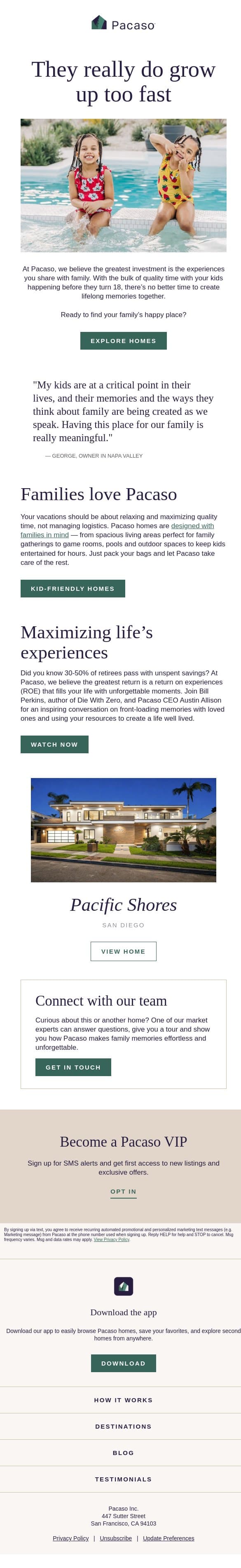 Make lasting memories together as a family email from Pacaso screenshot