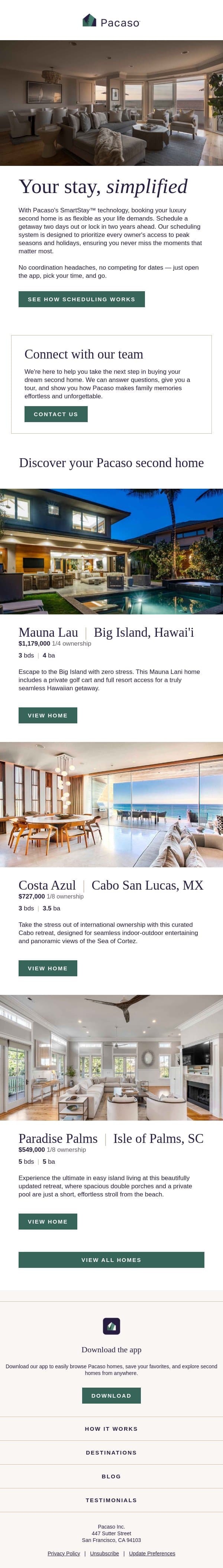 Booking your second home should be this easy email from Pacaso screenshot