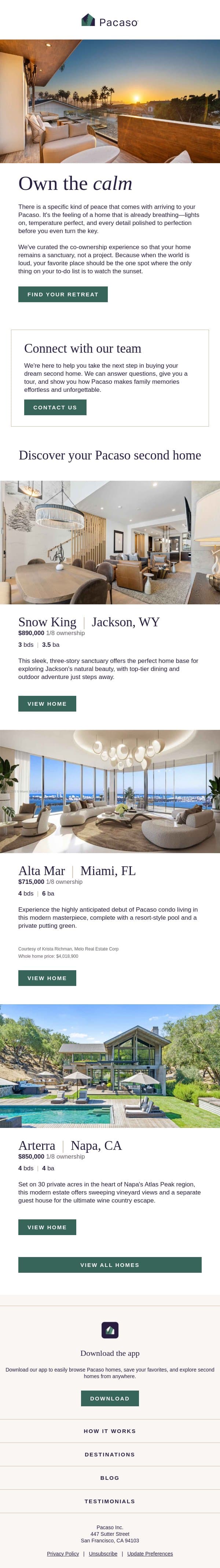One of the best parts of owning? No to-do list when you arrive. email from Pacaso screenshot