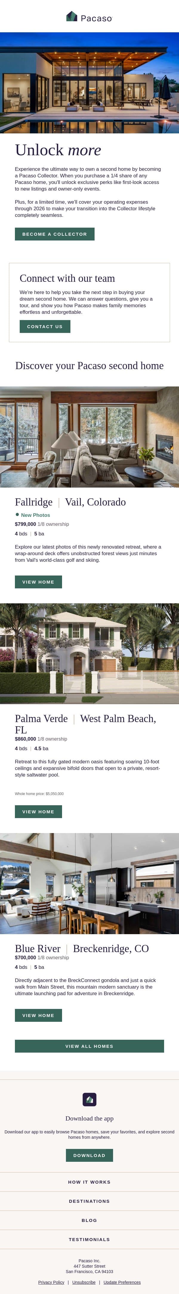 Unlock more than just a second home email from Pacaso screenshot