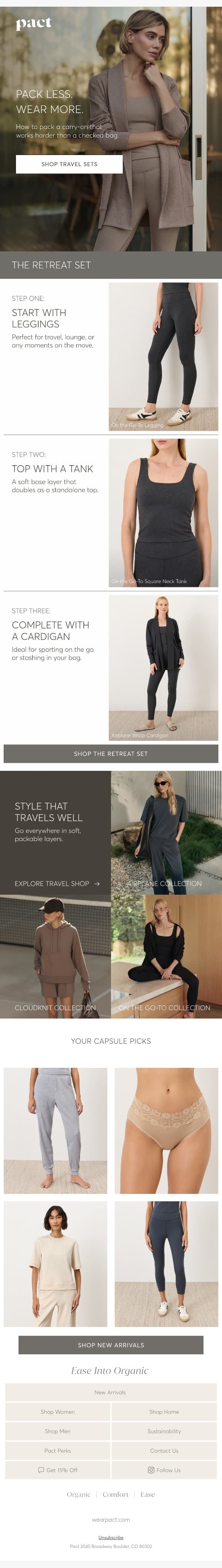 The Only Travel Outfit You Need email from Pact screenshot