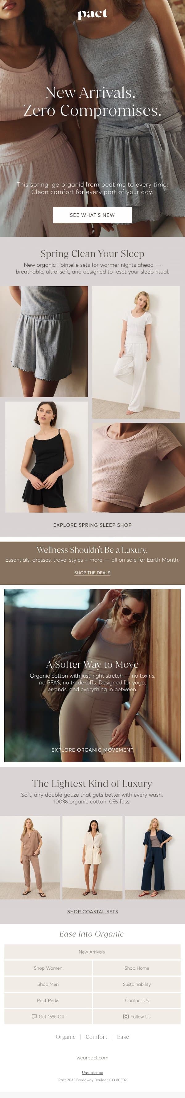 Sleep Clean. Move Clean. Dress Clean. email from Pact screenshot